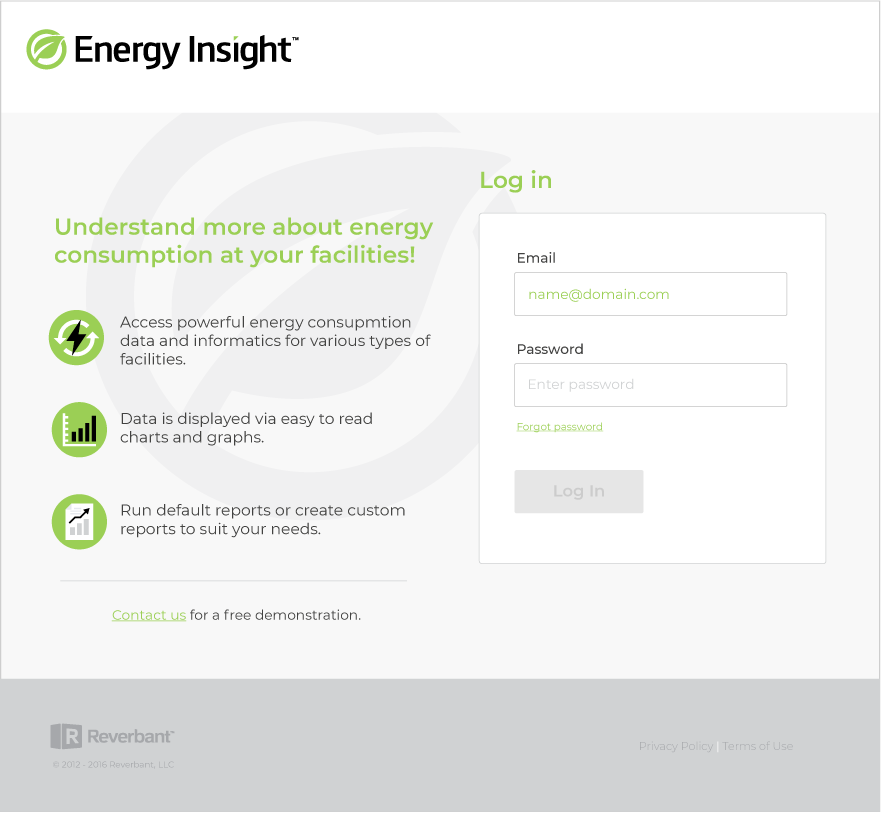 Picture of the Energy Insight log in screen