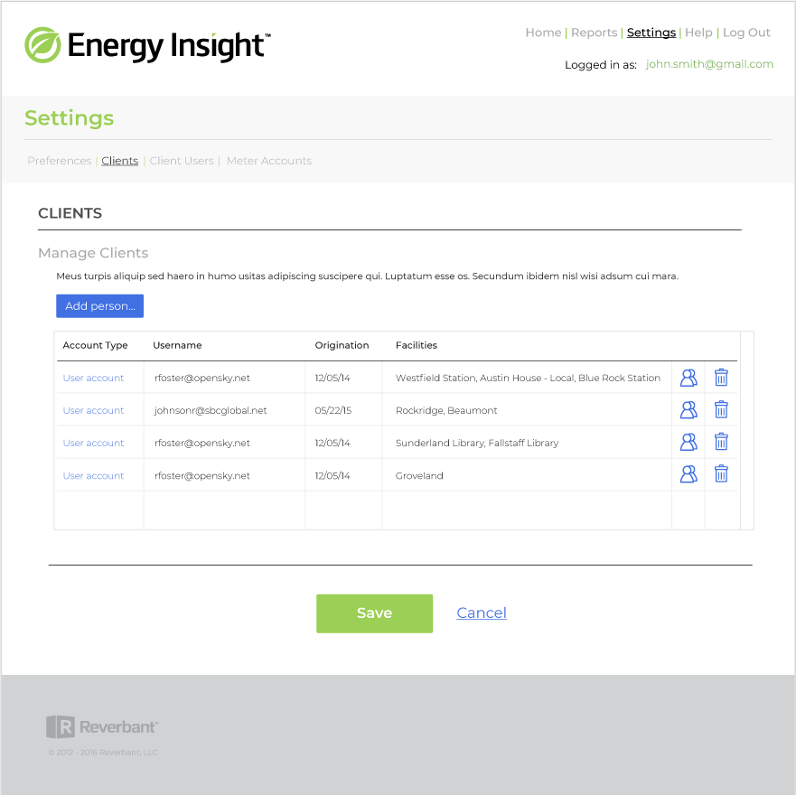 Picture of Energy Insight Settings screen