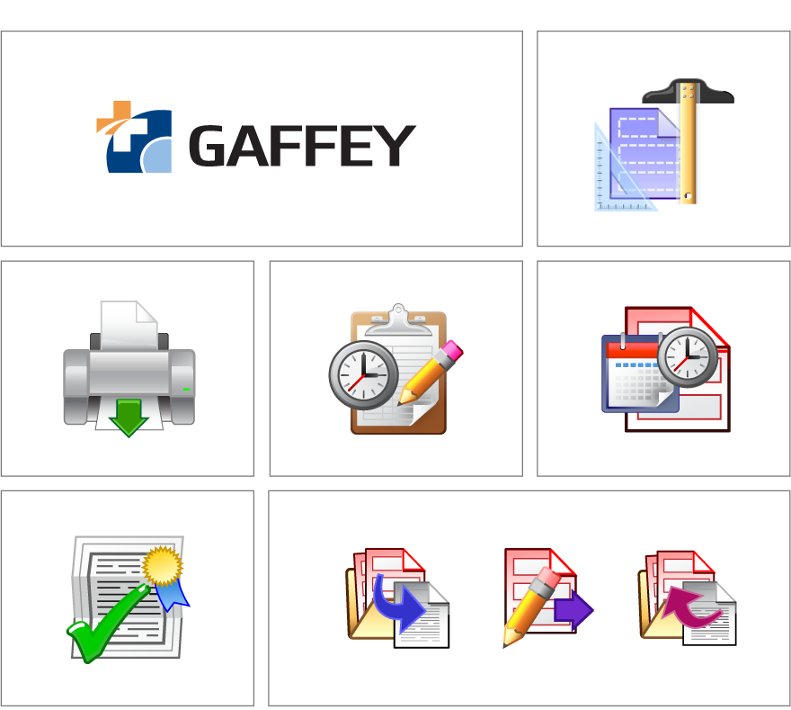 Custom designed icons used in the Gaffey Claims Management application Close up detail of several custom designed icons used in the Gaffey Claims Management application