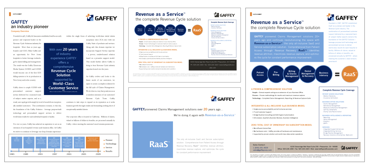 Gaffey Claims Management marketing sheets Print samples of Gaffey Claims Management application marketing data sheets