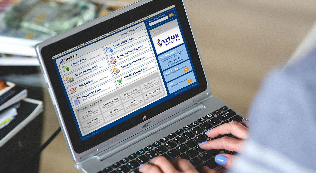 A picture of a laptop with the Gaffey Claims Management application displayed